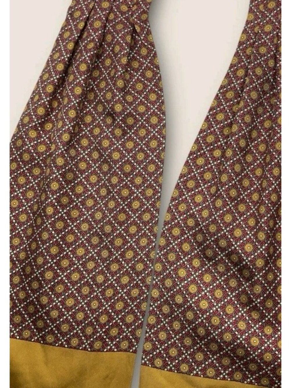 HERMÈS Silk Ascot Cravat FRANCE Burgundy Gray Beige Geometric EUC - Picture 2 of 4